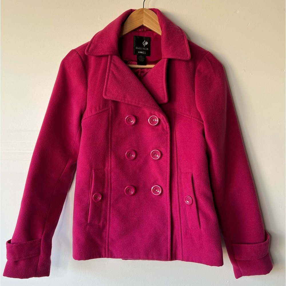 Full Tilt Pink Button Pea Coat, S